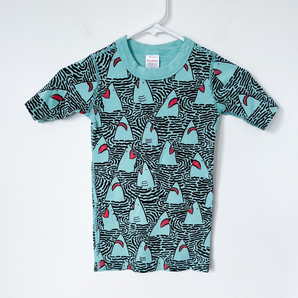 Hanna Andersson Shark‎ Print Organic Cotton Pajama Top Boys 8